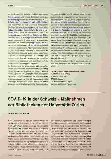 Vorschauseite 2: Eine Herausforderung bislang nicht gekannten Ausmaßes: Corona - und was es mit der Stadtbibliothek Duisburg macht