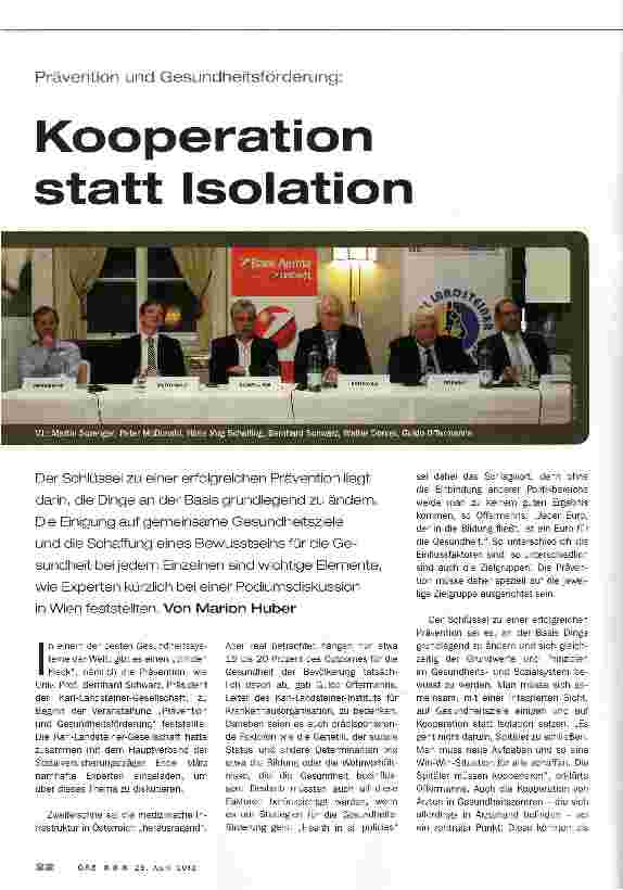 Vorschauseite 1: Kooperation statt Isolation