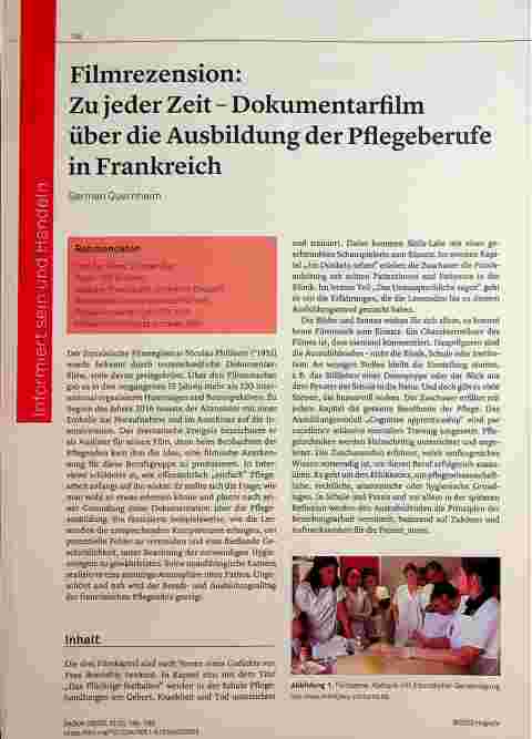 Vorschauseite 1: Filmrezension: Zu jeder Zeit - Dokumentarfilm über die Ausbildung der Pflegeberufe in Frankreich