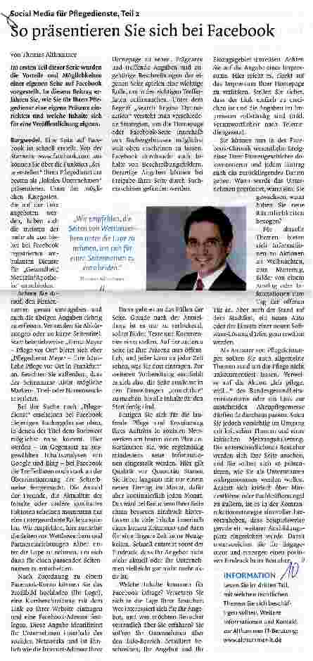 Vorschauseite 1: Jocial Media für Pflegedienste, Teil 2 So präsentieren Sie sich bei Facebook