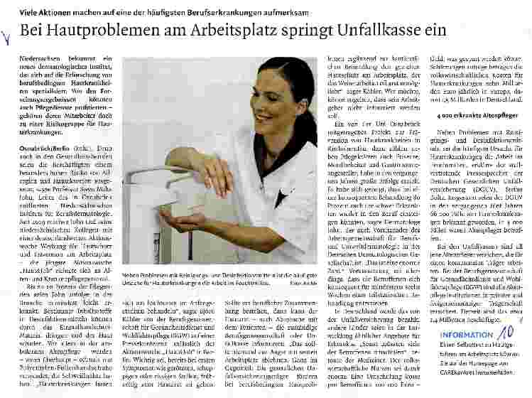 Vorschauseite 1: Bei Hautproblemen am Arbeitsplatz springt Unfallkasse ein