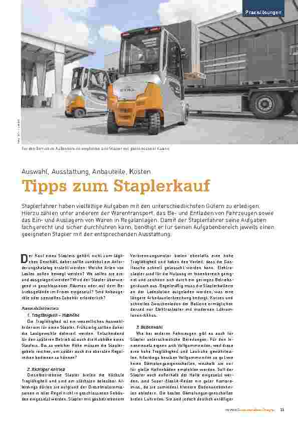Vorschauseite 1: Auswahl, Ausstattung, Anbauteile, Kostentipps zum Staplerkauf