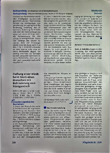 Vorschauseite 1: Haftung einer Klinik beim Sturz eines Menschen mit Behinderung vom Röntgentisch