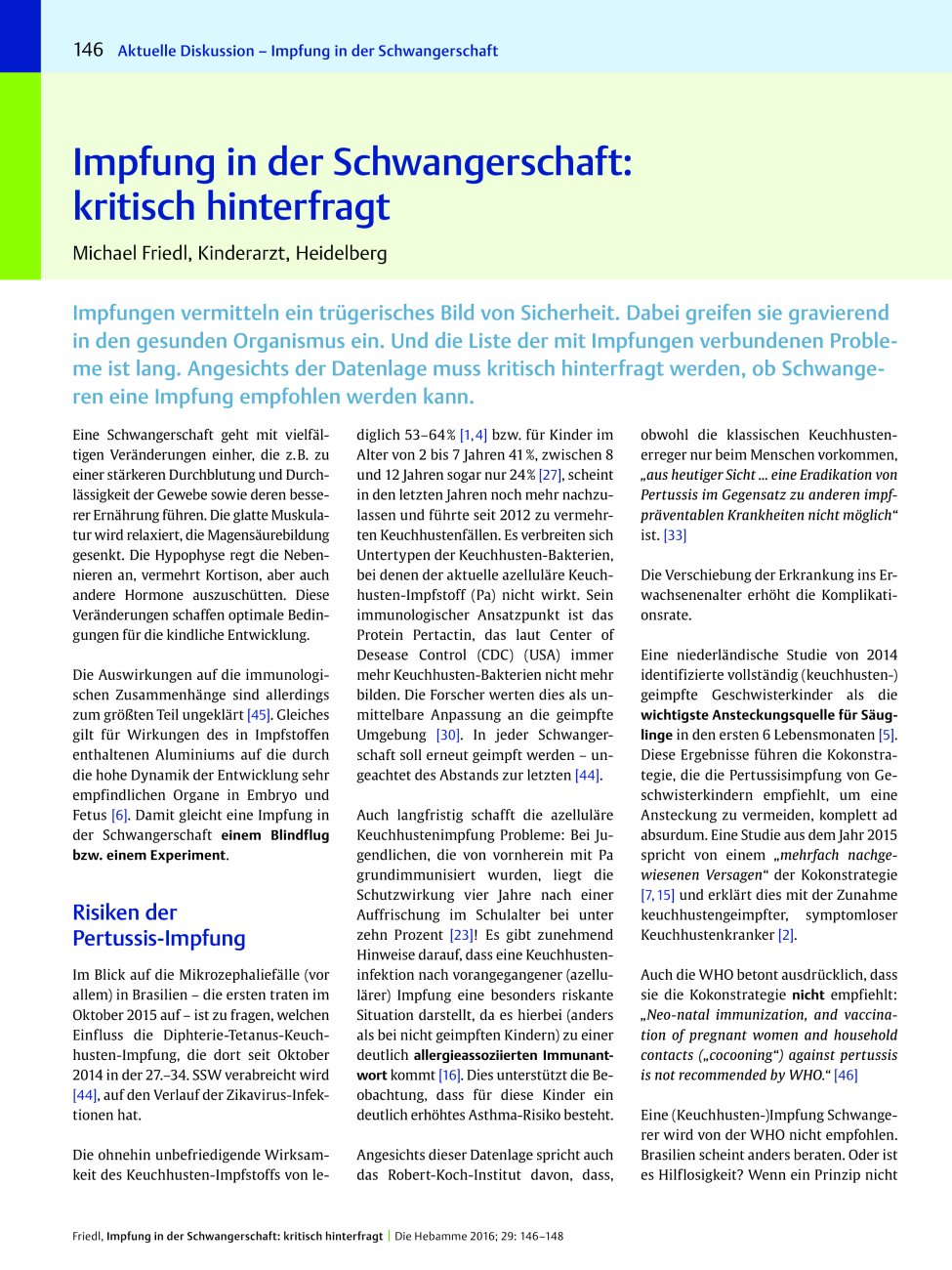 Vorschauseite 1: Impfung in der Schwangerschaft: kritisch hinterfragt