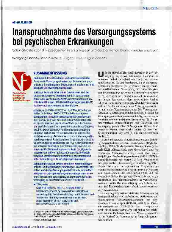 Vorschauseite 1: Inanspruchnahme des Versorgungssystems bei psychischen Erkrankungen