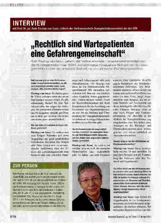 Vorschauseite 1: „Rechtlich sind Wartepatienten eine Gefahrengemeinschaft