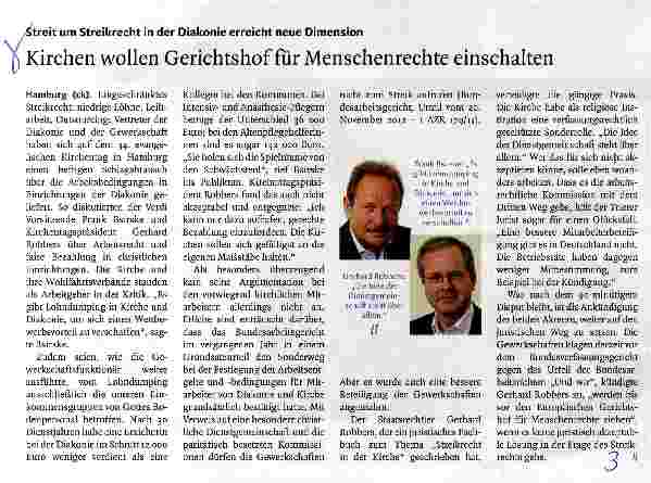 Vorschauseite 1: Kirchen wollen Gerichtshof für Menschenrechte einschalten