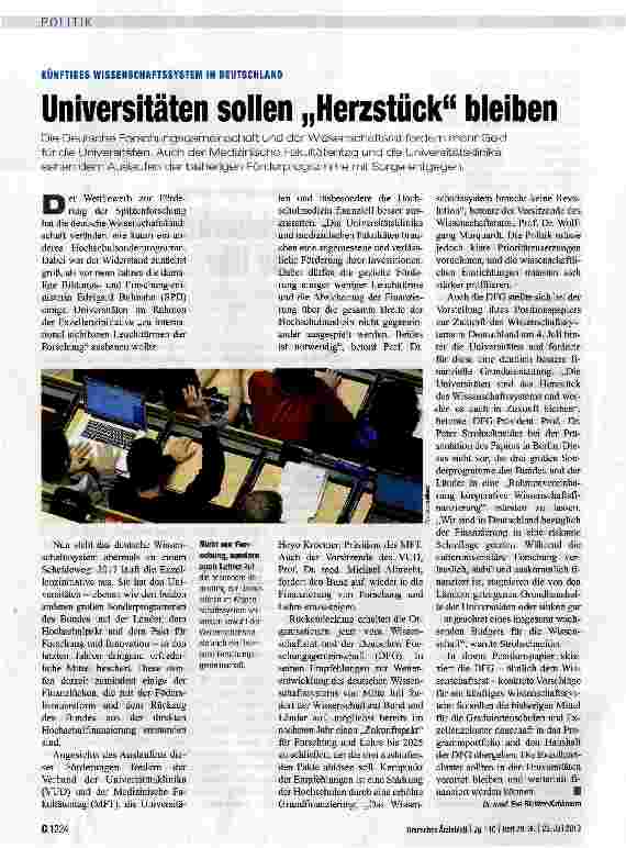 Vorschauseite 1: Universitäten sollen „Herzstück bleiben