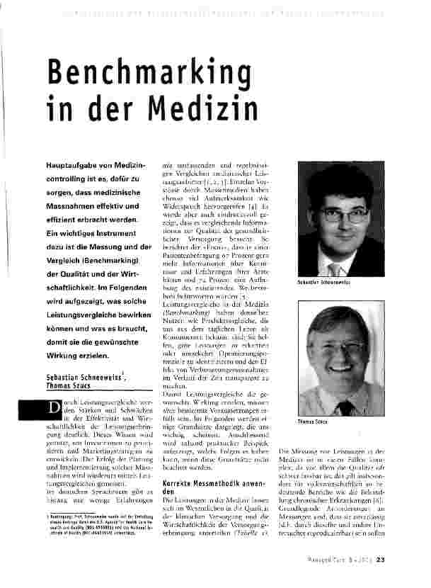 Vorschauseite 1: Benchmarking in der Medizin