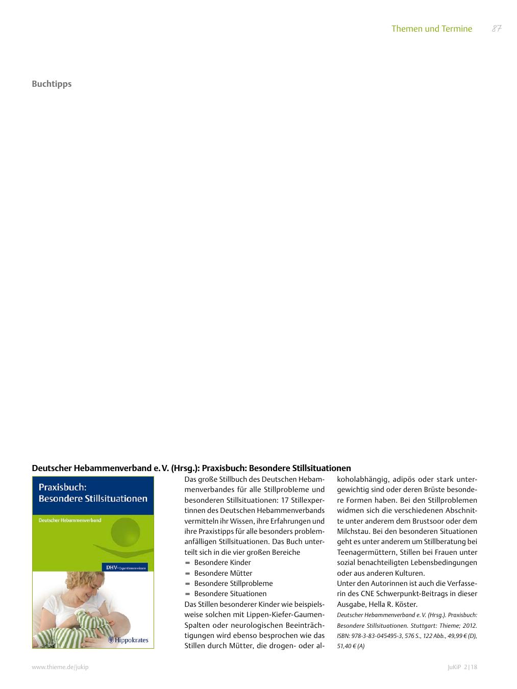 Vorschauseite 1: Buchtipp: Deutscher Hebammenverband e. V. (Hrsg.): Praxisbuch: Besondere Stillsituationen