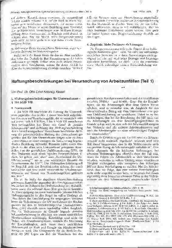 Vorschauseite 1: Haftungsbeschränkungen bei Verursachung von Arbeitsunfällen Teil 1