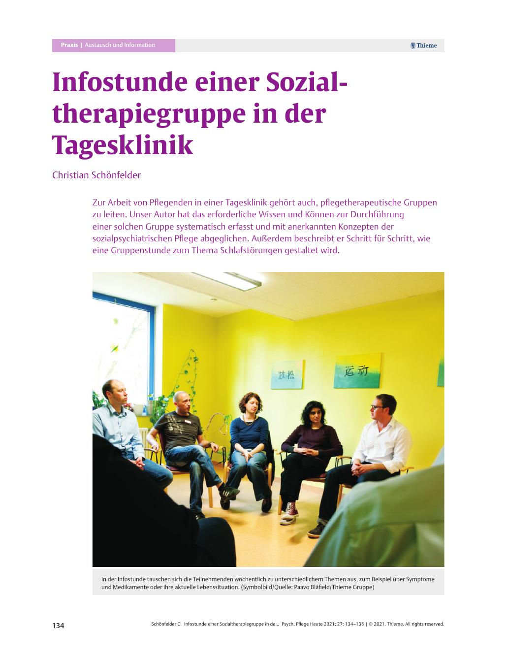 Vorschauseite 1: Infostunde einer Sozialtherapiegruppe in der Tagesklinik