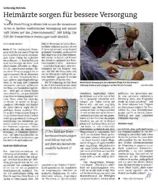 Vorschauseite 1: Schleswig-Holstein Heimärzte sorgen für bessere Versorgung