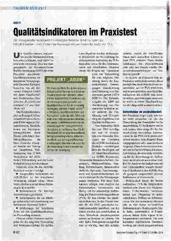 Vorschauseite 1: Qualitätsindikatoren im Praxistest