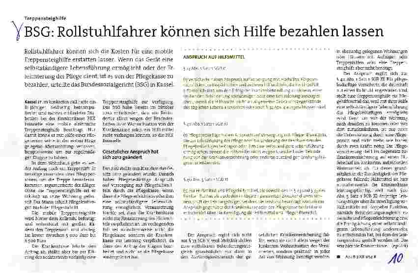 Vorschauseite 1: BSG: Rollstuhlfahrer können sich Hilfe bezahlen lassen