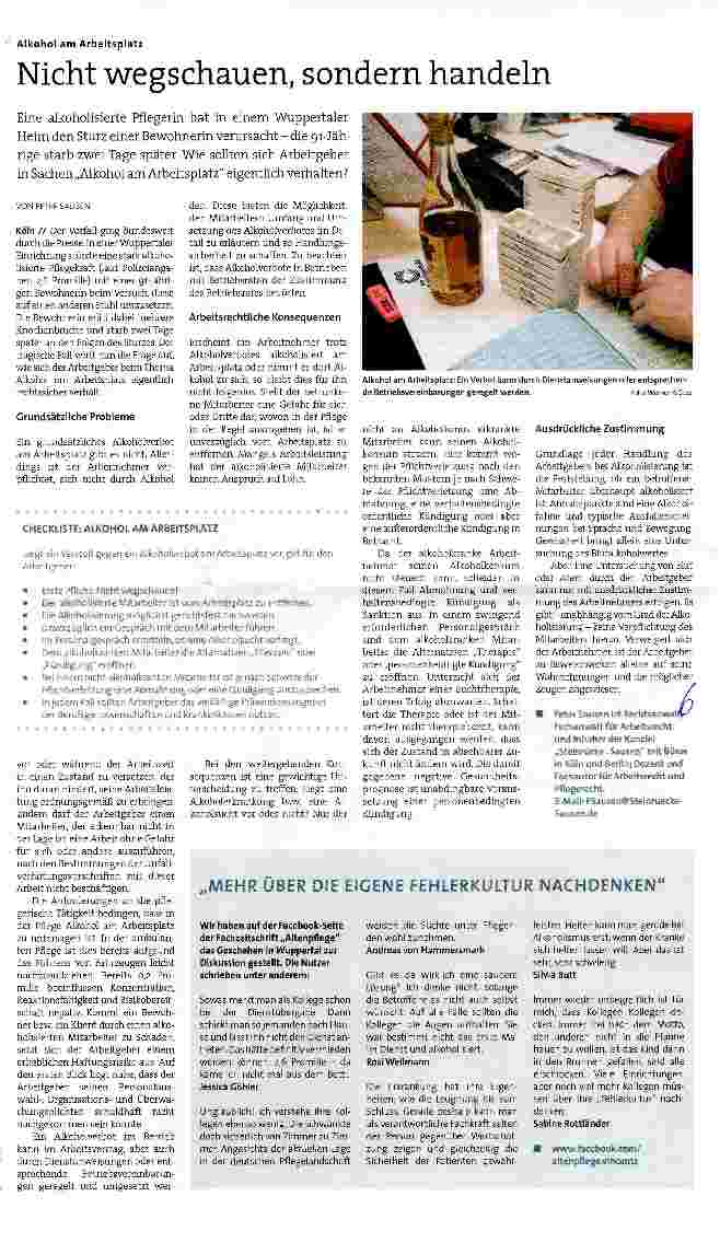 Vorschauseite 1: Alkohol am Arbeitsplatz - Nicht wegschauen, sondern handeln