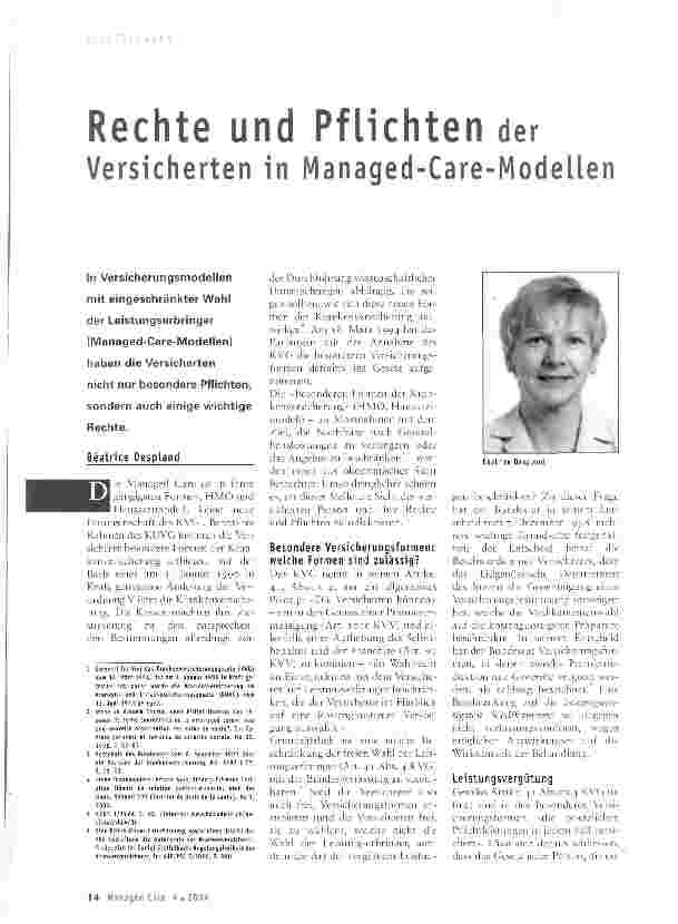 Vorschauseite 1: Rechte und Pflichten der Versicherten in Managed-Care-Modellen