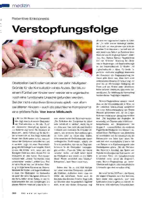 Vorschauseite 1: Retentive Enkopresis - Verstopfungsfolge