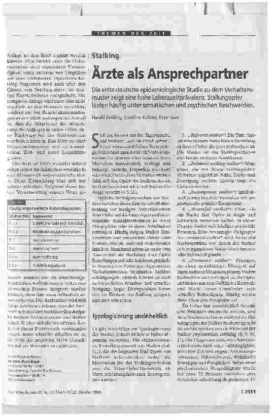 Vorschauseite 1: Stalking. Ärzte als Ansprechpartner