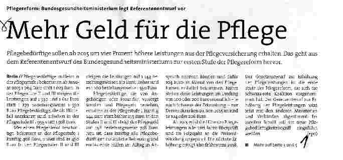 Vorschauseite 1: Mehr Geld für die Pflege