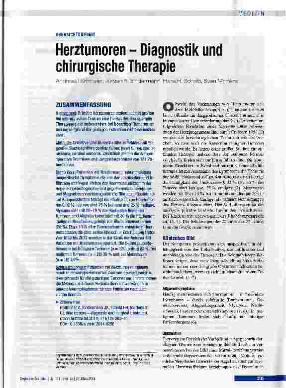 Vorschauseite 1: Herztumoren - Diagnostik und chirurgische Therapie