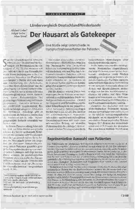 Vorschauseite 1: Der Hausarzt als GatekeeperLändervergleich Deutschland/Niederlande