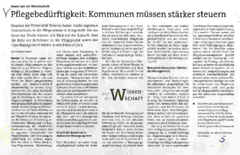 Vorschauseite 1: Pflegebedürftigkeit: Kommunen müssen stärker steuern