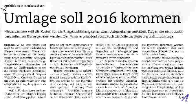 Vorschauseite 1: Umlage soll 2016 kommen