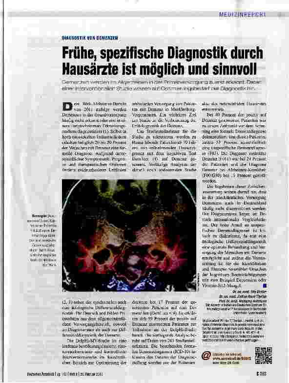 Vorschauseite 1: Frühe, spezifische Diagnostik durch Hausärzte ist möglich und sinnvoll
