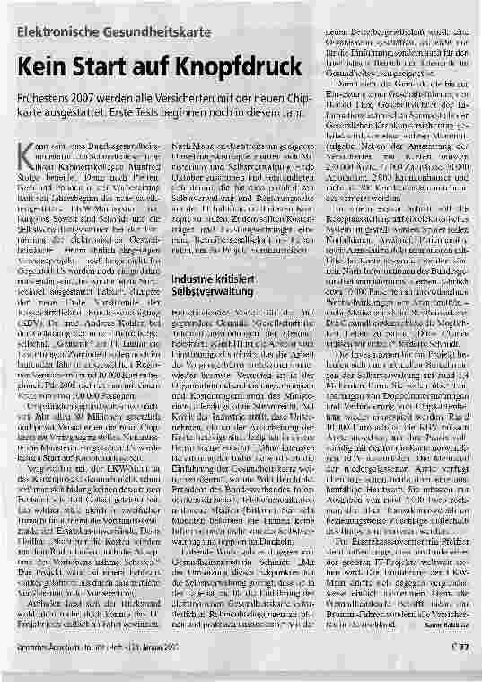 Vorschauseite 1: Kein Start auf KnopfdruckElektronische Gesundheitskarte