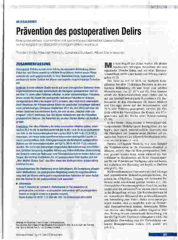 Vorschauseite 1: Prävention des postoperativen Delirs
