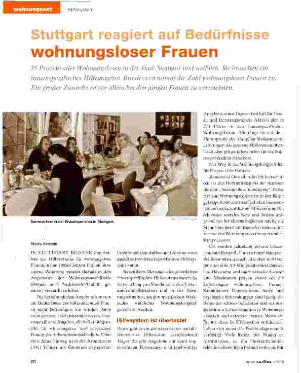 Vorschauseite 1: Stuttgart reagiert auf Bedürfnisse wohnungsloser Frauen