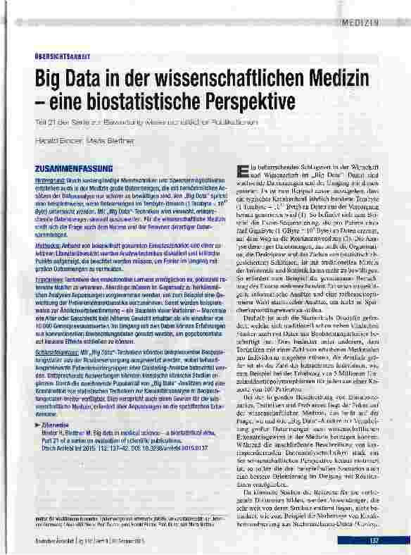 Vorschauseite 1: Big Data in der wissenschaftlichen Medizin - eine biostatistische Perspektive