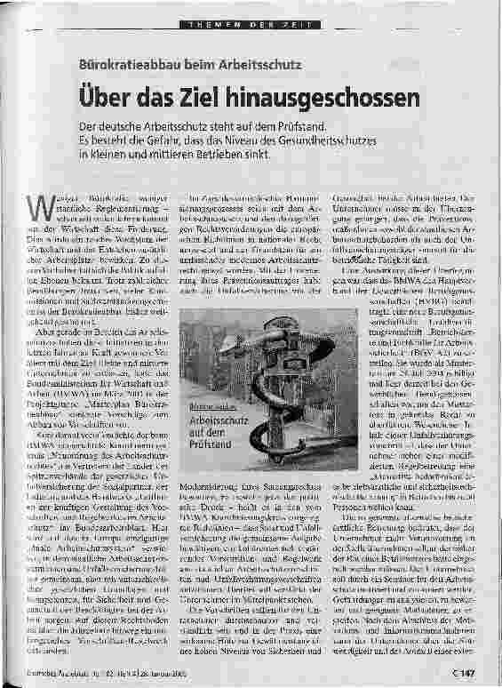 Vorschauseite 1: Bürokratieabbau beim ArbeitsschutzÜber das Ziel hinausgeschossen