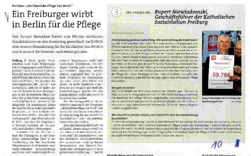 Vorschauseite 1: Ein Freiburger wirbt in Berlin für die Pflege