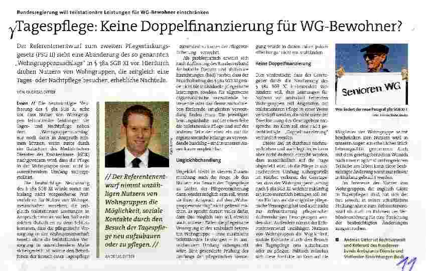 Vorschauseite 1: Tagespflege: Keine Doppelfinanzierung für WG-Bewohner?