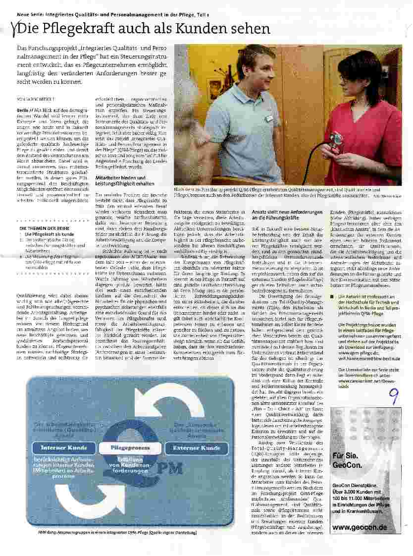 Vorschauseite 1: Neue Serie: Integriertes Oualitätsund Personalmanagement in der Pflege, Teil 1 Die Pflegekraft auch als Kunden sehen