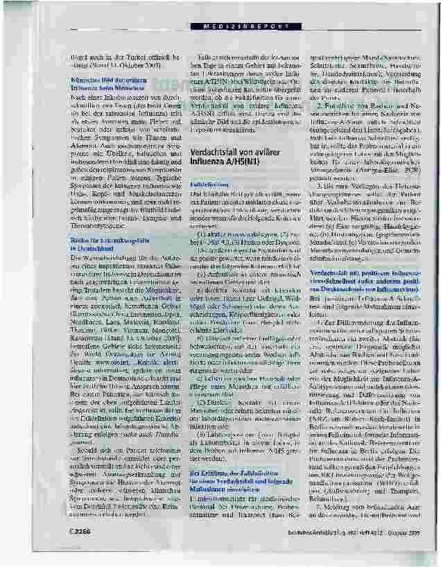 Vorschauseite 2: Diagnostik und Management von Infektionen des MenschenAktuelle Empfehlungen des Robert Koch-Instituts bei Infektionen mit A/H5(N1)