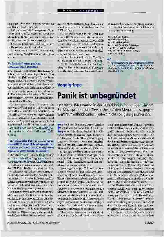 Vorschauseite 3: Diagnostik und Management von Infektionen des MenschenAktuelle Empfehlungen des Robert Koch-Instituts bei Infektionen mit A/H5(N1)