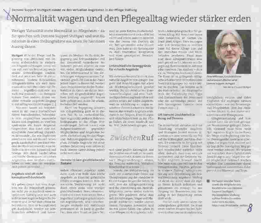 Vorschauseite 1: Normalität wagen und den Pflegealltag wieder stärker erden