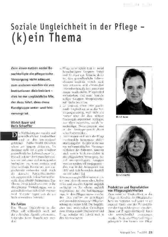 Vorschauseite 1: Soziale Ungleichheit in der Pflege -(k)ein Thema