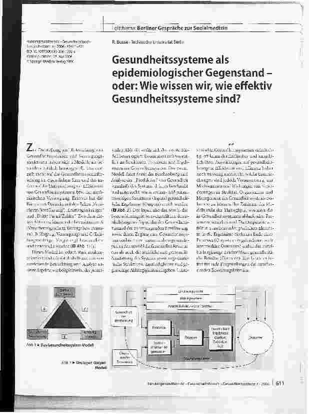 Vorschauseite 1: Gesundheitssysteme als epidemiologischer Gegenstand -oder: Wie wissen wir, wie effektiv Gesundheitssysteme sind?