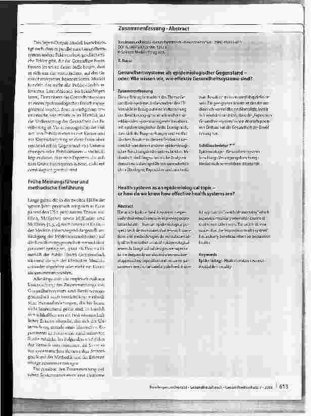 Vorschauseite 3: Gesundheitssysteme als epidemiologischer Gegenstand -oder: Wie wissen wir, wie effektiv Gesundheitssysteme sind?