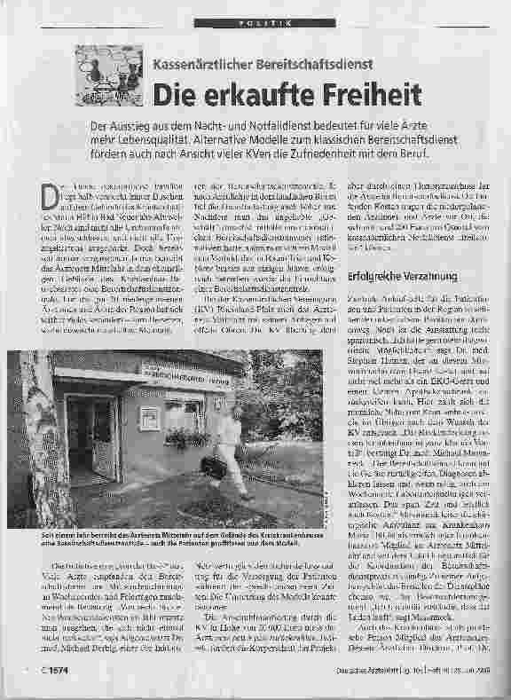Vorschauseite 1: Kassenärztlicher Bereitschaftsdienst - Die erkaufte Freiheit