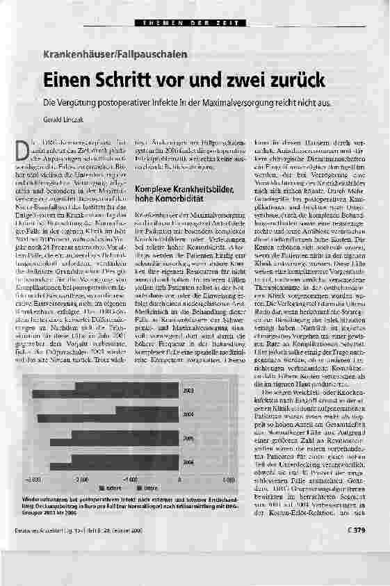 Vorschauseite 1: Einen Schritt vor und zwei zurückDie Vergütung postoperativer Infekte in der Maximalversorgung reicht nicht aus.