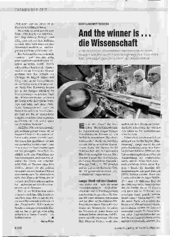 Vorschauseite 1: EXZELLENZWETTBEWERB - And the winner is... die Wissenschaft