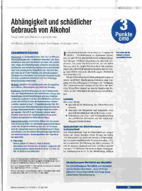 Vorschauseite 1: Abhängigkeit und schädlicher Gebrauch von Alkohol