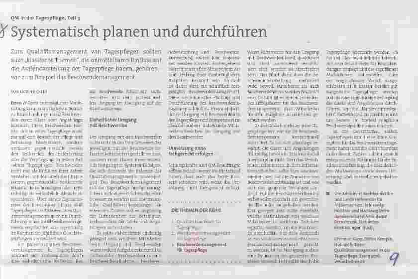 Vorschauseite 1: QM in der Tagespflege, Teil 3 Systematisch planen und durchführen