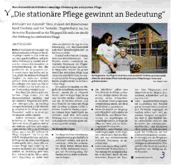 Vorschauseite 1: Die stationäre Pflege gewinnt an Bedeutung