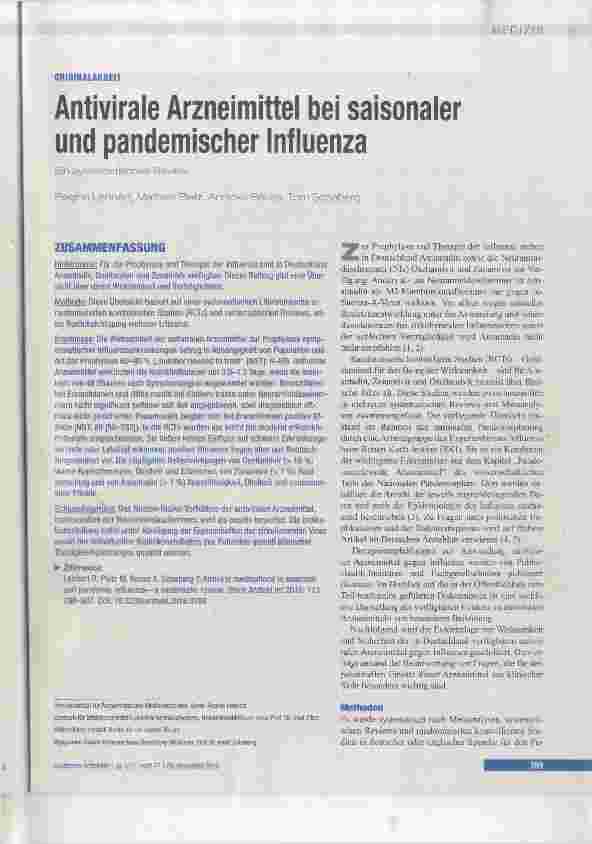 Vorschauseite 1: Antivirale Arzneimittel bei saisonaler und pandemischer Influenza